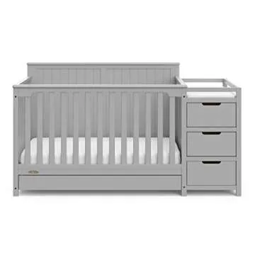 Graco Hadley 5-in-1 Convertible Crib and Changer with Drawer (Pebble Gray) – Crib and Changing-Table Combo with Drawer, Includes Changing Pad, Converts to Toddler Bed, Daybed and Full-Size Bed