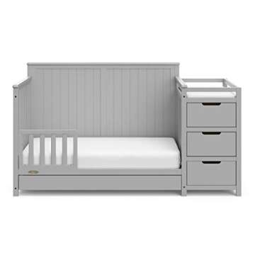 Graco Hadley 5-in-1 Convertible Crib and Changer with Drawer (Pebble Gray) – Crib and Changing-Table Combo with Drawer, Includes Changing Pad, Converts to Toddler Bed, Daybed and Full-Size Bed