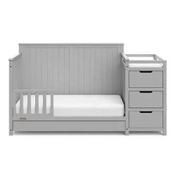 Graco Hadley 5-in-1 Convertible Crib and Changer with Drawer (Pebble Gray) – Crib and Changing-Table Combo with Drawer, Includes Changing Pad, Converts to Toddler Bed, Daybed and Full-Size Bed