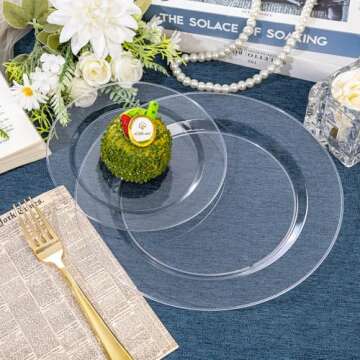 FLOWERCAT 200PCS Clear Plastic Plates Disposable Plates for Party - Heavy Duty Plastic Plates - 100 10"Dinner Plates and 100 7" Salad Plates for Weddings, Easter Parties and Events