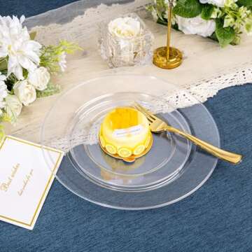 FLOWERCAT 200PCS Clear Plastic Plates Disposable Plates for Party - Heavy Duty Plastic Plates - 100 10"Dinner Plates and 100 7" Salad Plates for Weddings, Easter Parties and Events
