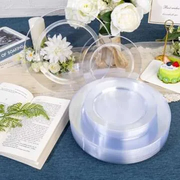 FLOWERCAT 200PCS Clear Plastic Plates Disposable Plates for Party - Heavy Duty Plastic Plates - 100 10"Dinner Plates and 100 7" Salad Plates for Weddings, Easter Parties and Events