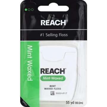 Reach Waxed Dental Floss | Effective Plaque Removal, Extra Wide Cleaning Surface | Shred Resistance & Tension, Slides Smoothly & Easily, PFAS FREE | Mint Flavored, 55 Yards, 1 Pack