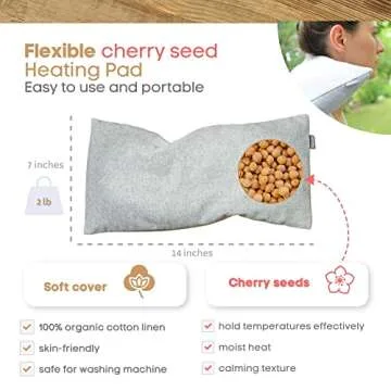Nestani Microwave Heating Pad for Pain Relief - Cherry Seed Reusable Heat Pack - Microwavable Natural Hot and Cold Compress Pillow Bag for Back, Neck, Arm, Muscles, Joints, Shoulder, Menstrual Cramps