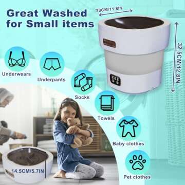 Portable Mini Washing Machine, 18L Mini Collapsible Washer and Spin Dryer, Small Folding Laundry Was...
