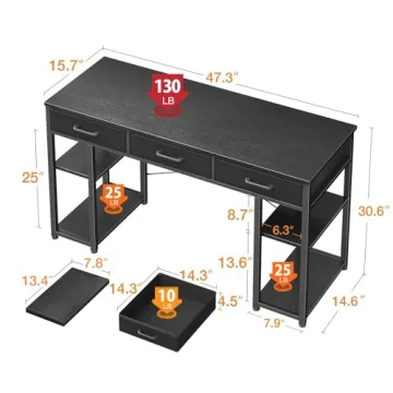 Compact ODK Office Desk with Fabric Drawers and Shelves