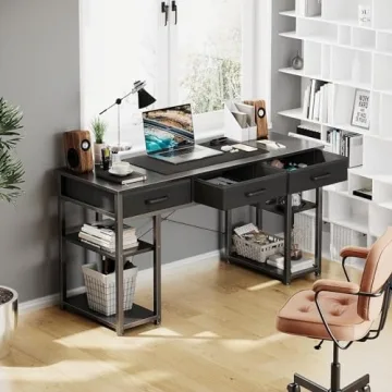 Compact ODK Office Desk with Fabric Drawers and Shelves