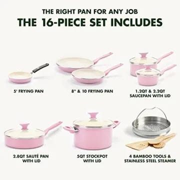 GreenPan Rio 16 Piece Cookware Set - Nonstick, Pink