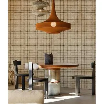 RollsRolla Black Line Plaid Peel and Stick Wallpaper in Beige Linen Color - Neutral & Modern Self-Adhesive Temporary Wallpaper for Apartments, Bedroom, Living Room, Bathroom, Office Wall Decor