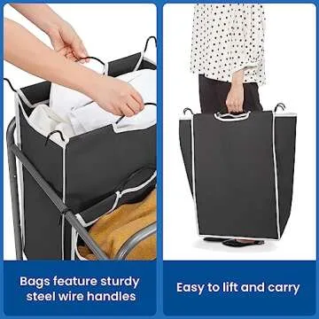 STORAGE MANIAC Laundry Sorter 2 Section, 90 L Laundry Hamper with Wheels, Laundry Basket Sorter, Laundry Separator Hamper, Laundry Organizer, 2 Bag Laundry Cart with Wheels and Removable Bags, Black