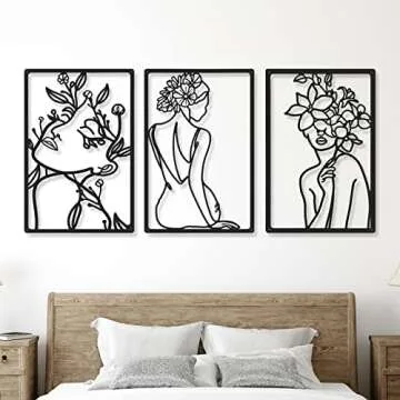 6 Pieces Black Metal Wall Decor Modern Minimalist Abstract Woman Wall Art Aesthetic Female Wall Scul...