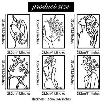 6 Pieces Black Metal Wall Decor Modern Minimalist Abstract Woman Wall Art Aesthetic Female Wall Sculpture Line Drawing Hanging Art Minimalist Decor for Kitchen Bedroom Bathroom Living Room Wall Decor