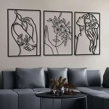 6 Pieces Black Metal Wall Decor Modern Minimalist Abstract Woman Wall Art Aesthetic Female Wall Sculpture Line Drawing Hanging Art Minimalist Decor for Kitchen Bedroom Bathroom Living Room Wall Decor