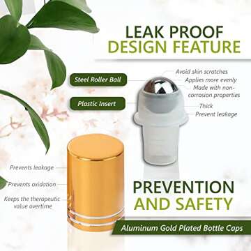 Guzilan Essential Oil Roller Bottles 10ml, Essential Clear Glass Roller Bottles For Traveling, Perfume Cosmetic Liquid with Gold Cap, 24 Pack, Extra Stainless Steel Balls, Labels, Opener, Funnel