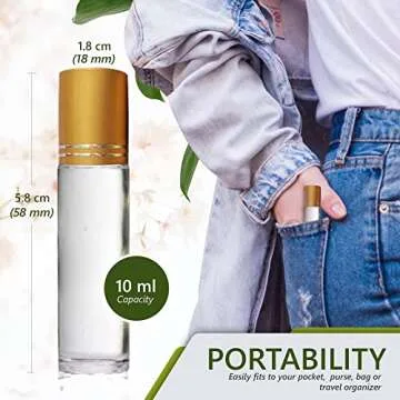 Guzilan Essential Oil Roller Bottles 10ml, Essential Clear Glass Roller Bottles For Traveling, Perfume Cosmetic Liquid with Gold Cap, 24 Pack, Extra Stainless Steel Balls, Labels, Opener, Funnel