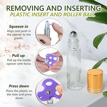 Guzilan Essential Oil Roller Bottles 10ml, Essential Clear Glass Roller Bottles For Traveling, Perfume Cosmetic Liquid with Gold Cap, 24 Pack, Extra Stainless Steel Balls, Labels, Opener, Funnel
