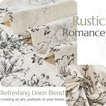 jinchan Linen Blend Curtains Floral Curtains for Living Room 108 Inch Length Black Printed Curtains Rod Pocket Back Tab Farmhouse Peony Flower Patterned Drapes Bedroom Window Curtain Set 2 Panels