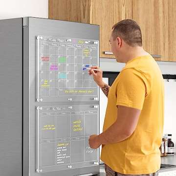 Magnetic Calendar for Fridge - 3-in-1 Clear Dry Erase Board Acrylic Calendar for Fridge Reusable Pla...