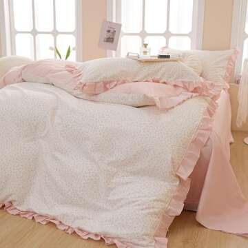 AMZTOP Princess Pink Floral Twin Cotton Duvet Cover Set