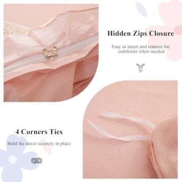 AMZTOP Princess Pink Floral Twin Cotton Duvet Cover Set