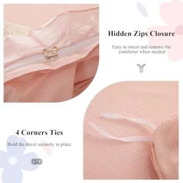 AMZTOP Princess Pink Floral Twin Cotton Duvet Cover Set