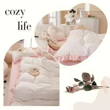 AMZTOP Princess Pink Floral Twin Cotton Duvet Cover Set