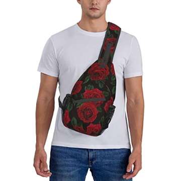SURERUIM Red Rose Sling Bag for Women Crossbody Shoulder Backpack Floral Pattern with Bouquets of Ro...