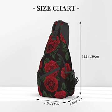 SURERUIM Red Rose Sling Bag for Women Crossbody Shoulder Backpack Floral Pattern with Bouquets of Roses and Leaves Chest Bags Beautiful Blossom Print Casual Gym Travel Daypack
