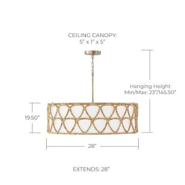 Capital Lighting Tulum Natural Handcrafted Rattan White Linen Drum Pendant Ceiling Light