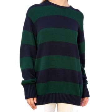 Stylish Argyle Plaid Knitted Sweater for Women | Vintage Y2K Long Sleeve Pullover (Striped Green, S)