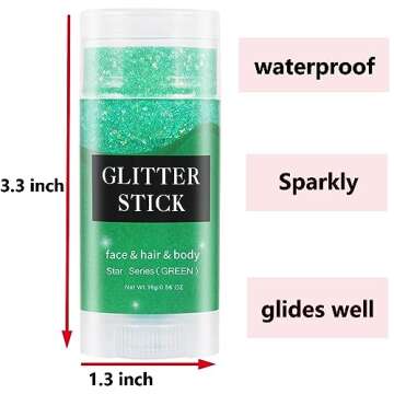MEICOLY Green Face Glitter Stick,St Patricks Day Accessories,Irish St Patricks Day Outfit for Women,Face Body Hair Glitter for Women Kids,Rave Festival Mermaid Chunky Green Makeup for Mardi Gras
