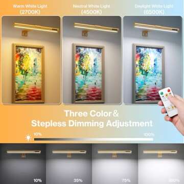 Olafus Picture Light Battery Operated with Remote, Rechargeable Wireless Wall Light, 3 Color Tempera...