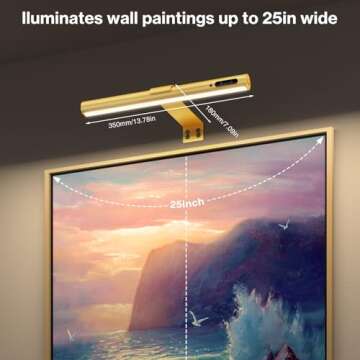 Olafus Picture Light Battery Operated with Remote, Rechargeable Wireless Wall Light, 3 Color Temperatures, Infinite Dimming and Timer, Cordless Art Frame Lighting, Gallery Painting Display Lamp Gold