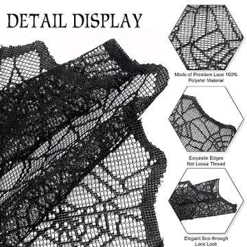 Halloween Table Runner, Black Lace Table Runner, 14 X 48 Inch Spider Web Table Runner Halloween Table Decor, Polyester Lace Table Runner Halloween Table Decoration for Parties Gathering