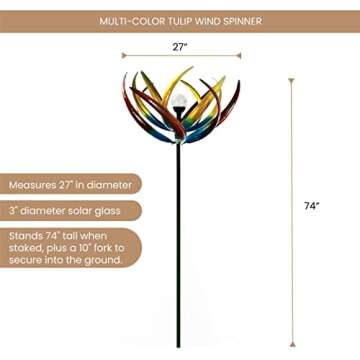 Bits and Pieces 74" Multi-Color Tulip Wind Spinner - Solar Glass Ball Garden Decoration - Vibrant Ya...