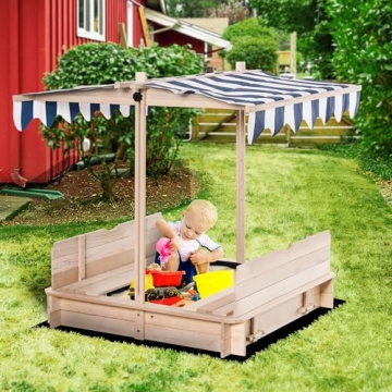 Outsunny Kids Sandbox with Benches and Canopy