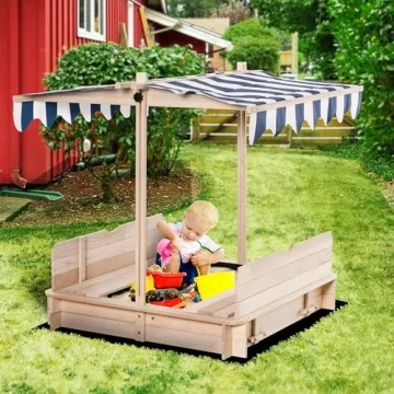 Outsunny Kids Sandbox with Benches and Canopy