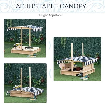 Outsunny Kids Sandbox with Benches and Canopy