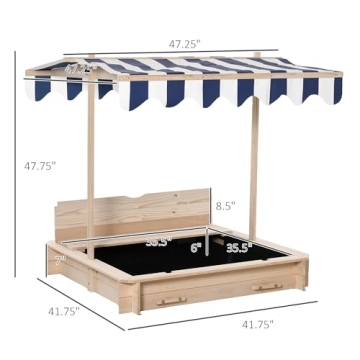 Outsunny Kids Sandbox with Benches and Canopy