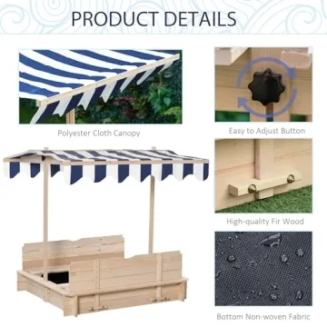 Outsunny Kids Sandbox with Benches and Canopy