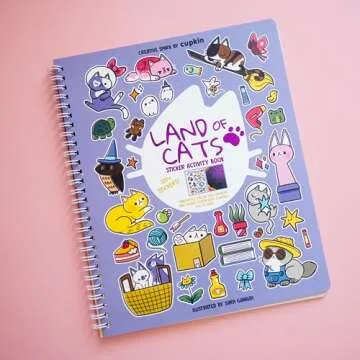 Land of Cats Sticker + Coloring Book (300+ Cat Stickers for Kids & 8 Scenes) by Cupkin, Side by Side...