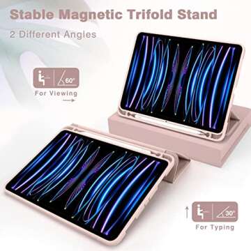 Dwopar for iPad Pro 11 Inch Case 4th Generation 2022/ 3rd Generation 2021/ 2nd Generation 2020,Smart Trifold Cover, Slim Soft TPU Back,Auto Wake/Sleep, Protective Cover with Pencil Holder.(Pink)