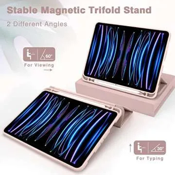 Dwopar for iPad Pro 11 Inch Case 4th Generation 2022/ 3rd Generation 2021/ 2nd Generation 2020,Smart Trifold Cover, Slim Soft TPU Back,Auto Wake/Sleep, Protective Cover with Pencil Holder.(Pink)
