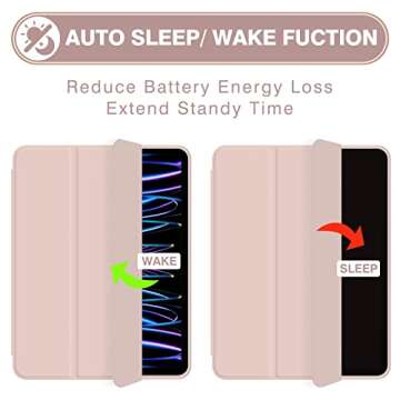 Dwopar for iPad Pro 11 Inch Case 4th Generation 2022/ 3rd Generation 2021/ 2nd Generation 2020,Smart Trifold Cover, Slim Soft TPU Back,Auto Wake/Sleep, Protective Cover with Pencil Holder.(Pink)