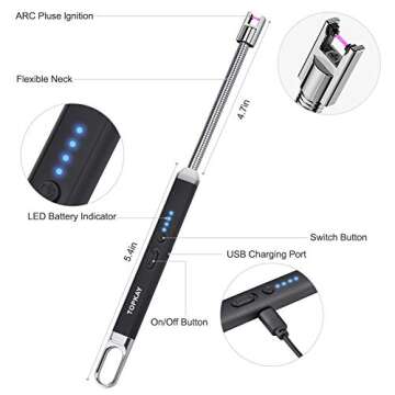 Lighter, Candle Lighter, Electric Lighter, Windproof USB Rechargeable Electronic Plasma Arc Lighter ...