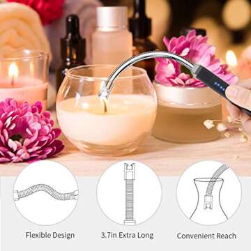 Lighter, Candle Lighter, Electric Lighter, Windproof USB Rechargeable Electronic Plasma Arc Lighter with Safety Lock, LED Battery Indicator, Long Flexible Lighter for BBQ, Grill, Fireworks (Black)