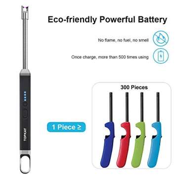 Lighter, Candle Lighter, Electric Lighter, Windproof USB Rechargeable Electronic Plasma Arc Lighter with Safety Lock, LED Battery Indicator, Long Flexible Lighter for BBQ, Grill, Fireworks (Black)