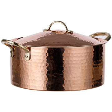 DEMMEX 1.2MM Thick Hammered Copper Soup Pot Casserole Pan Dish Dutch Oven, 4 Quarts (9" x 4")