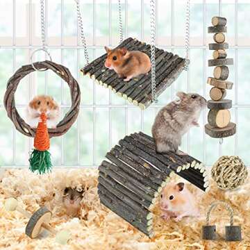 Hamster Toys Rat Toys Chinchilla Toys Hamster Chew Toys Cage Accessories Apple Wood Sticks Ladder Be...
