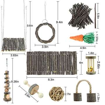 Hamster Toys Rat Toys Chinchilla Toys Hamster Chew Toys Cage Accessories Apple Wood Sticks Ladder Bell Roller for Gerbil Guinea Pigs and Other Small Animal